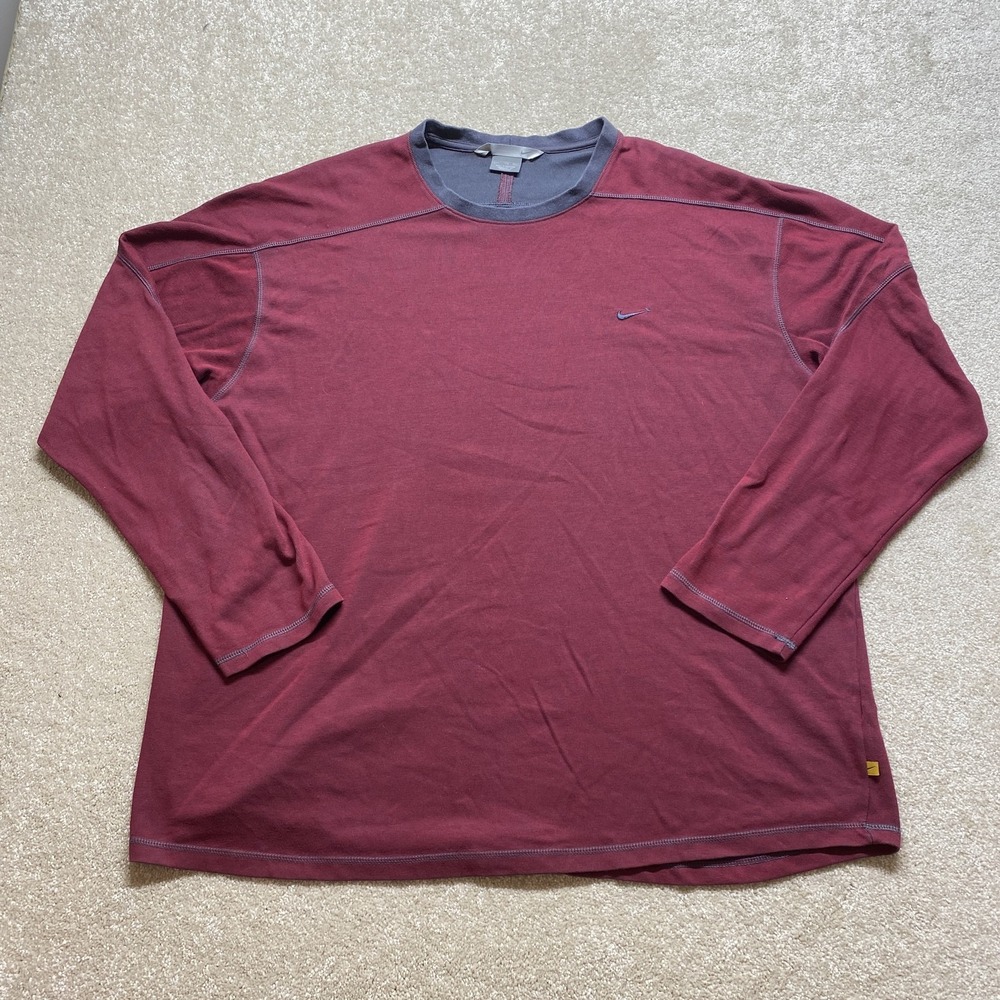 Nike Long Sleeve Shirt Mens 2XL Red Gray Swoosh Embroidered Pullover Casual